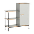 **Moderne opbergkast met metalen frame en houtafwerking**