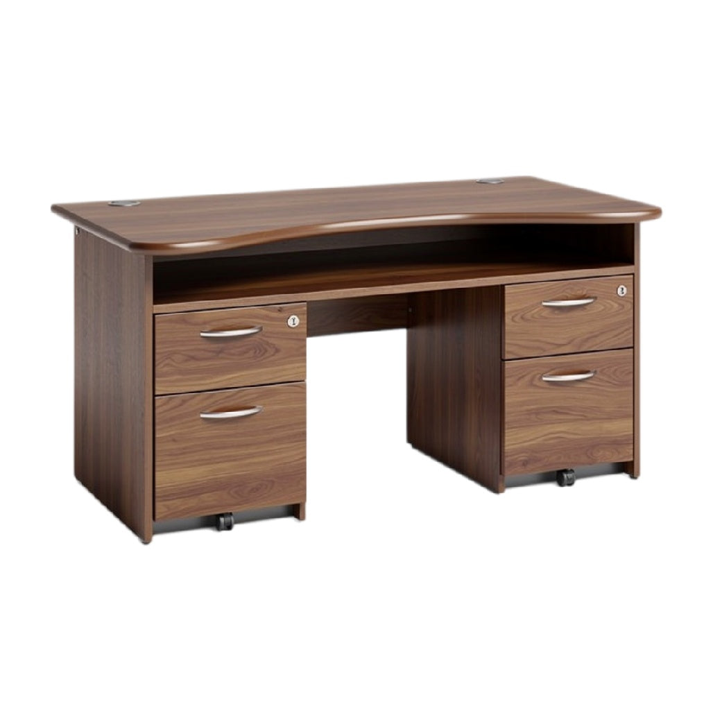 **Technische titel in het Nederlands: Modern bureau met lades en houten afwerking**